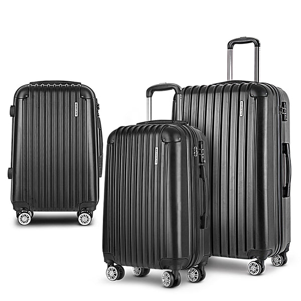 Wanderlite 3 Set Luggage 20 24 28 Inch With Zipper Lock Carry On Hard Shell Travel Suitcase Luggage Case Black Suitcases