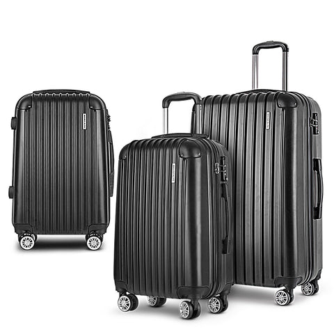 Wanderlite 3 Set Luggage 20 24 28 Inch With Zipper Lock Carry On Hard Shell Travel Suitcase Luggage Case Black Suitcases