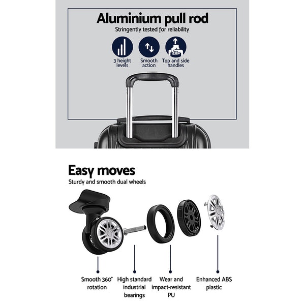 Wanderlite 3 Set Luggage 20 24 28 Inch With Zipper Lock Carry On Hard Shell Travel Suitcase Luggage Case Black Suitcases