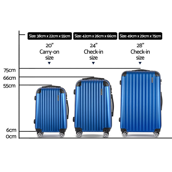 Wanderlite 3 Set Luggage 20 24 28 Inch With Zipper Lock Carry On Hard Shell Travel Suitcase Luggage Case Blue Suitcases