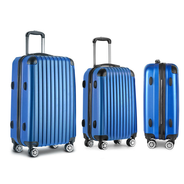 Wanderlite 3 Set Luggage 20 24 28 Inch With Zipper Lock Carry On Hard Shell Travel Suitcase Luggage Case Blue Suitcases