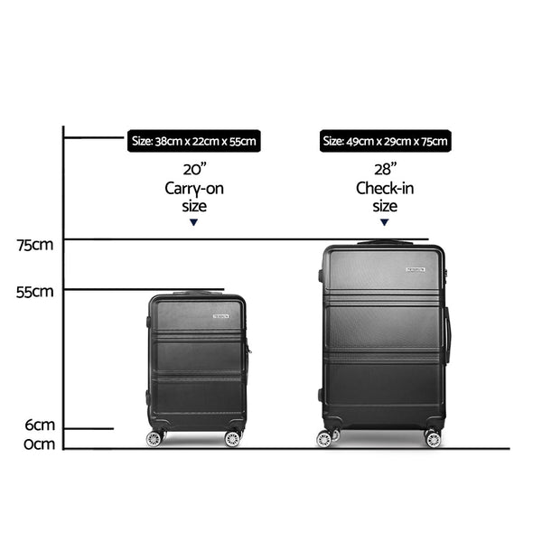 Wanderlite 2Set 20 28 Inch Luggage With Tsa Lock Spinner Travel Suitcase Carry On Hard Shell Luggage Case Black Suitcases