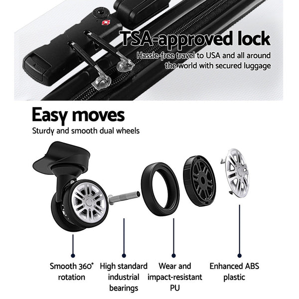 Wanderlite 20" 28" Luggage With Tsa Lock Spinner Travel Suitcase Carry On Hard Shell Case White Suitcases