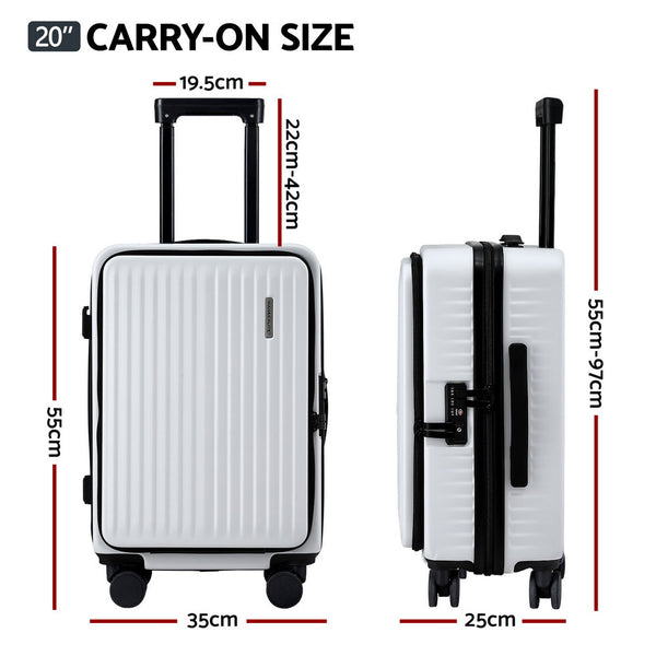 Wanderlite 20" Luggage Suitcase Front Pocket Travel Carry On Dual Tsa White Suitcases