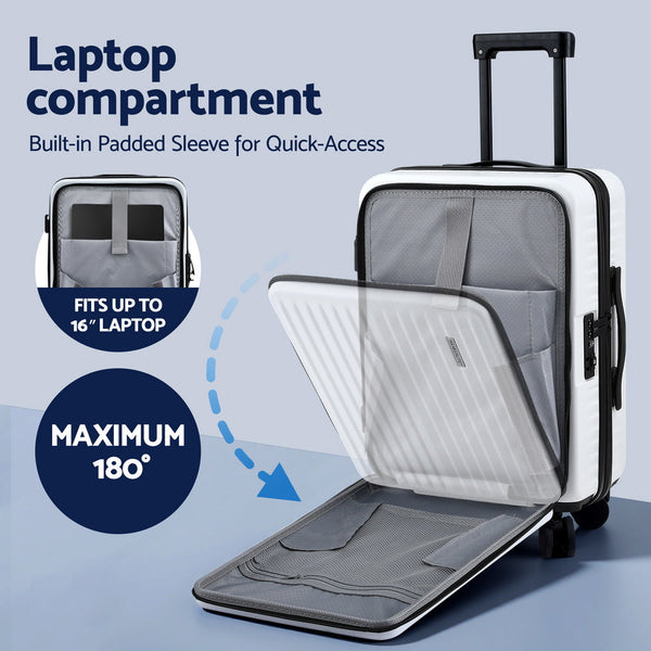 Wanderlite 20" Luggage Suitcase Front Pocket Travel Carry On Dual Tsa White Suitcases