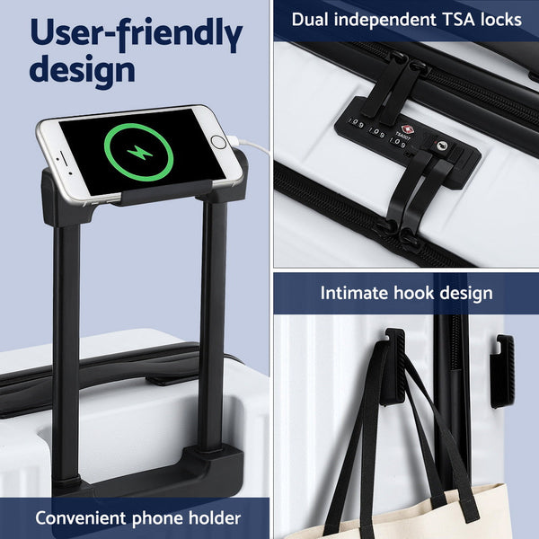 Wanderlite 20" Luggage Suitcase Front Pocket Travel Carry On Dual Tsa White Suitcases