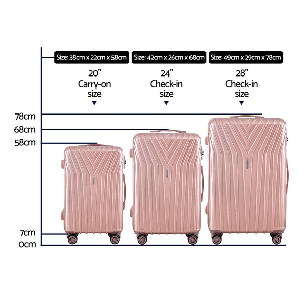 Wanderlite 3 Set Luggage 20 24 28 Inch Suitcase With Tsa Lock Carry On Hard Shell Travel Luggage Organiser Case Pink Suitcases