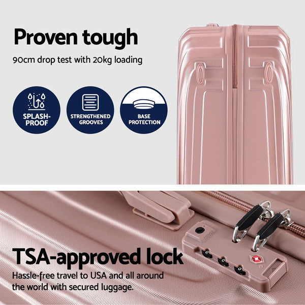 Wanderlite 3 Set Luggage 20 24 28 Inch Suitcase With Tsa Lock Carry On Hard Shell Travel Luggage Organiser Case Pink Suitcases