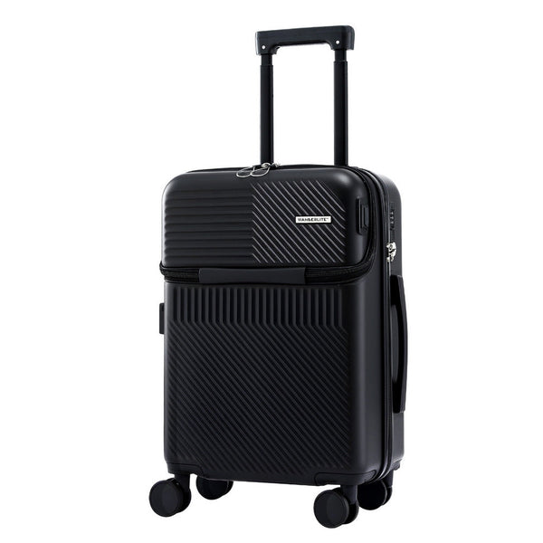 Wanderlite 20" Luggage Suitcase Front Pocket Travel Carry On Tsa Black Suitcases