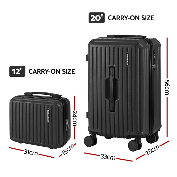 Wanderlite 2Pcs Trunk Luggage Suitcase Travel Carry On Tsa Lock 12" 20" Black Suitcases