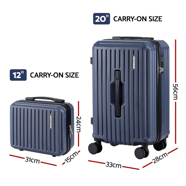 Wanderlite 2Pcs Trunk Luggage Suitcase Travel Carry On Tsa Lock 12" 20" Navy Suitcases