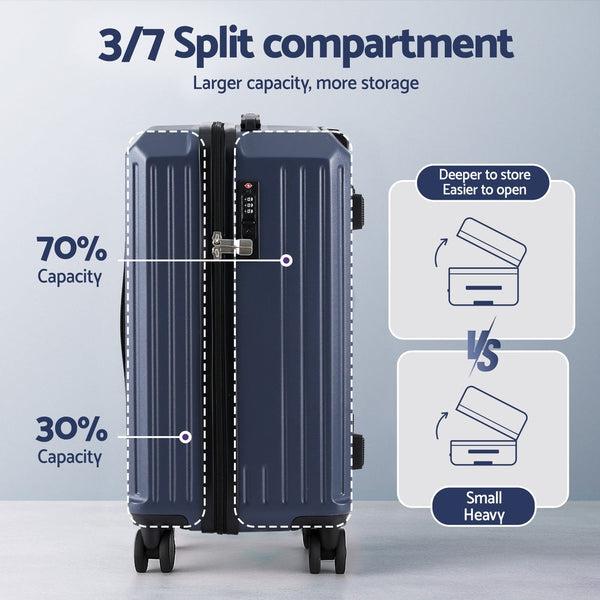 Wanderlite 2Pcs Trunk Luggage Suitcase Travel Carry On Tsa Lock 12" 20" Navy Suitcases