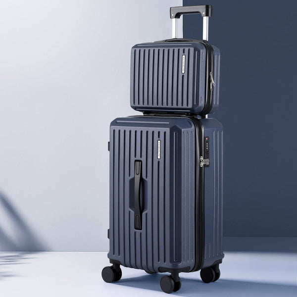 Wanderlite 2Pcs Trunk Luggage Suitcase Travel Carry On Tsa Lock 12" 20" Navy Suitcases