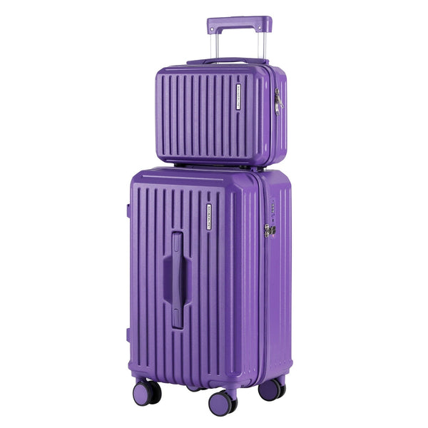 Wanderlite 2Pcs Trunk Luggage Suitcase Travel Carry On Tsa Lock 12" 20" Purple Suitcases