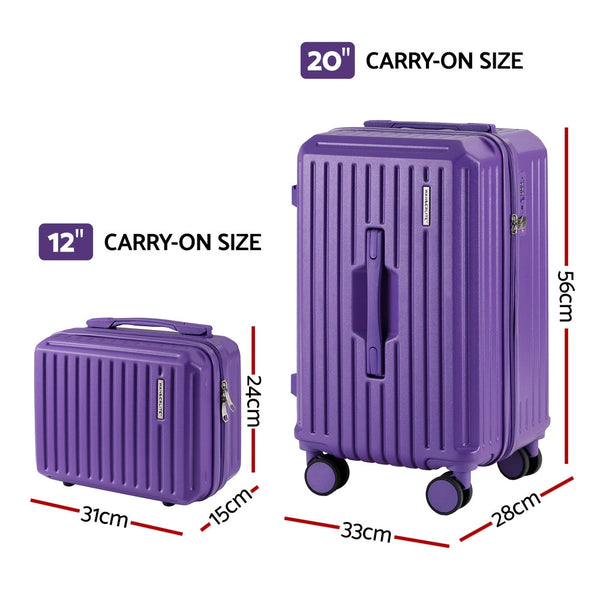 Wanderlite 2Pcs Trunk Luggage Suitcase Travel Carry On Tsa Lock 12" 20" Purple Suitcases