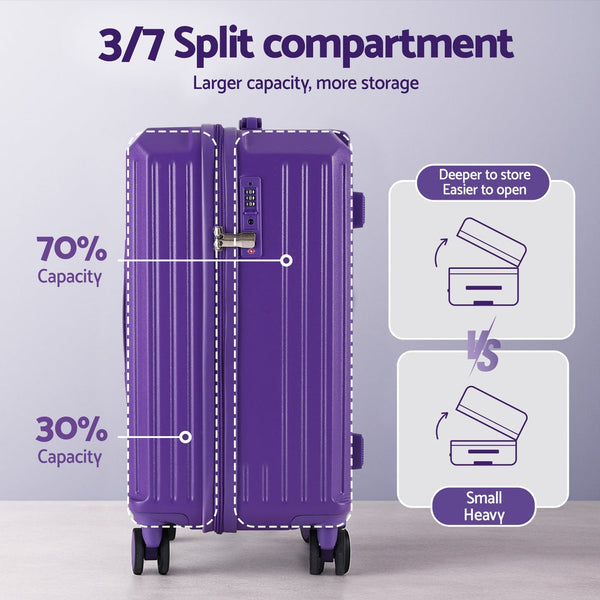 Wanderlite 2Pcs Trunk Luggage Suitcase Travel Carry On Tsa Lock 12" 20" Purple Suitcases