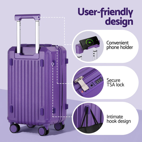 Wanderlite 2Pcs Trunk Luggage Suitcase Travel Carry On Tsa Lock 12" 20" Purple Suitcases