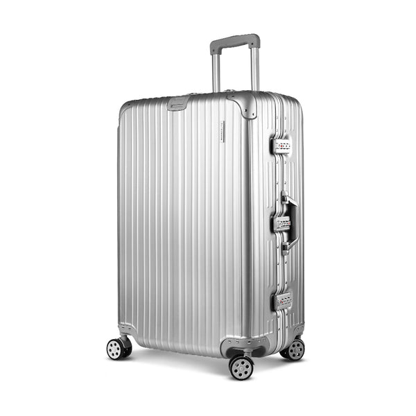 Wanderlite 28 Inch Luggage With Tsa Lock Stainless Steel Wrapped Corners Hard Shell Travel Suitcase Case Silver Suitcases