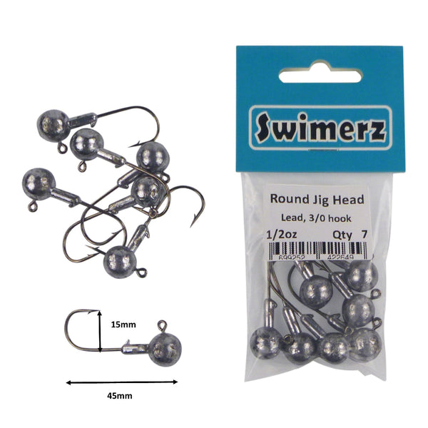 Swimerz 14.0 Gram Round Jig Head 1/2Oz 3/0 Hook 8 Pack Hooks