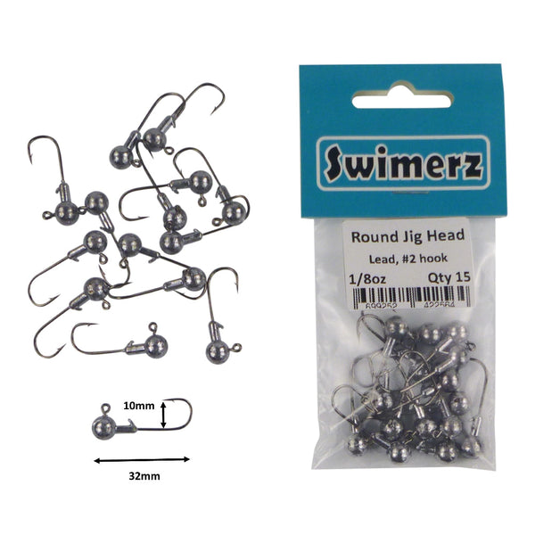 Swimerz 3.5 Gram Round Jig Head 1/8Oz #2 Hook 15 Pack Hooks