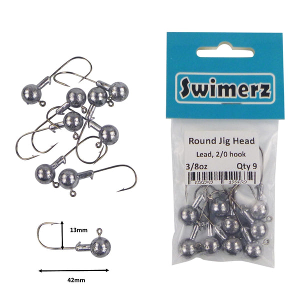 Swimerz 10.0 Gram Round Jig Head 3/8Oz 2/0 Hook 9 Pack Hooks