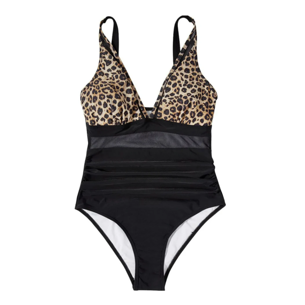 Leopard V Neck Wide Strap One Piece Swimwear