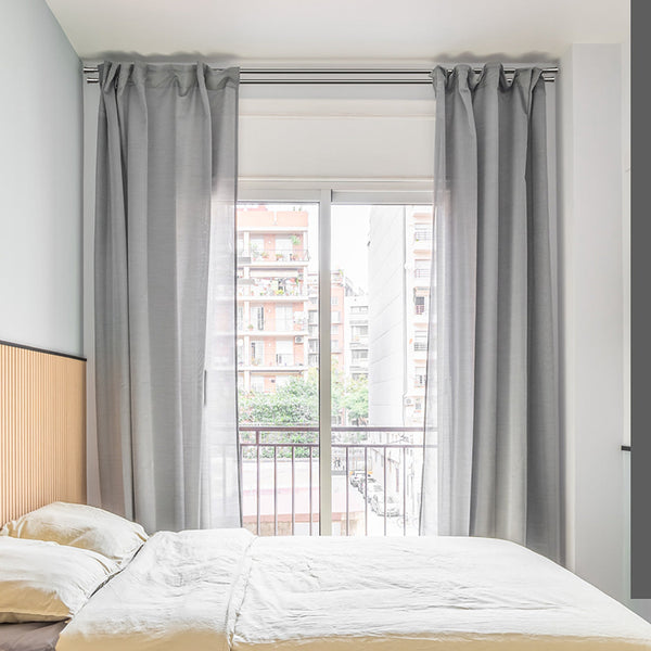 Marlow Silver Double Curtain Rod Steel Pole Pommel Set Extendable Adjustable Curtain Poles & Accessories