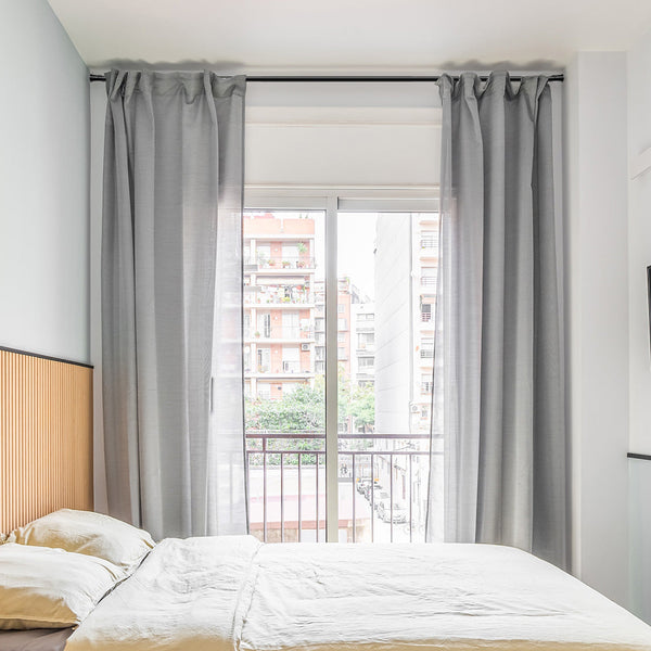 Marlow Black Curtain Rod Steel Quiet Rail Pole Pommel Set Extendable Adjustable For Windows Curtain Poles & Accessories