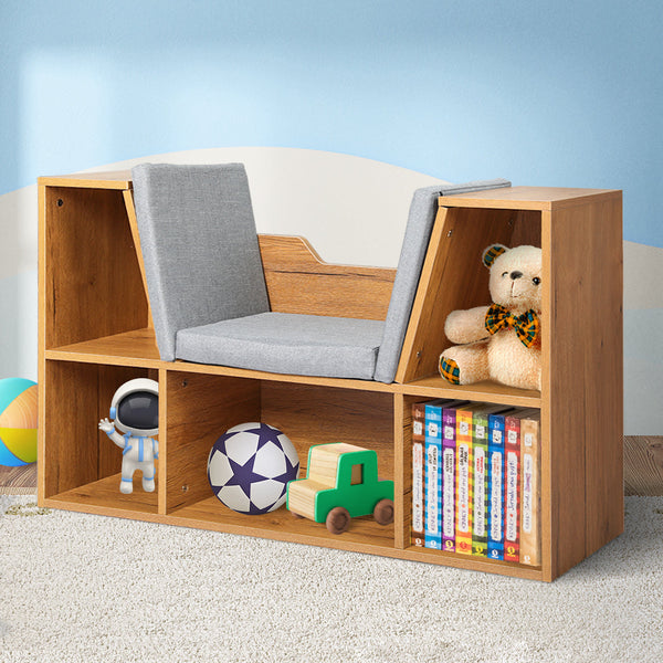 Levede Kids Bookcase Toys Box Shelf Brown Kids Bookshelves