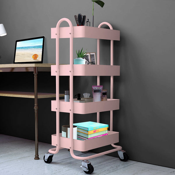Levede 4 Tier Kitchen Trolley Cart Pink Storage Rolling Organizer For Home Office Kitchen Carts