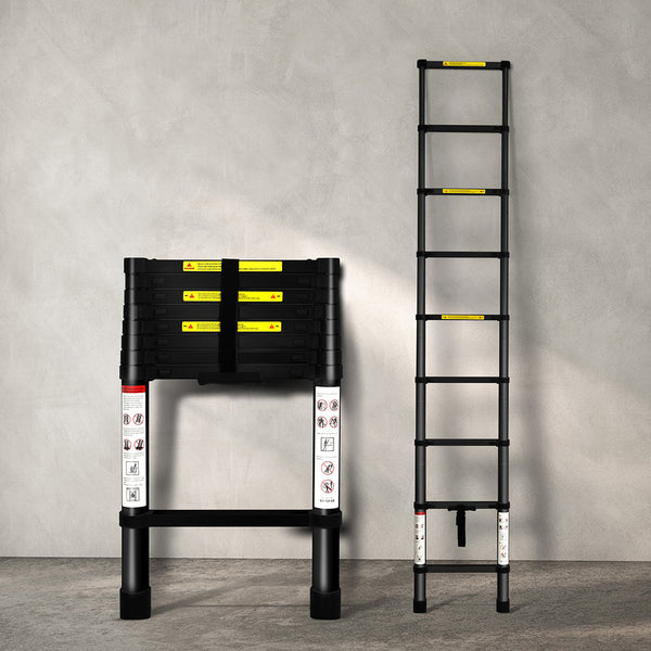 Traderight Multipurpose Aluminium Ladder Telescopic 2.6M Black Meter Ladders
