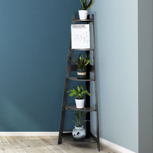 Levede Black 5 Tier Corner Shelf Storage Unit For Home Organization And Display Bookshelves