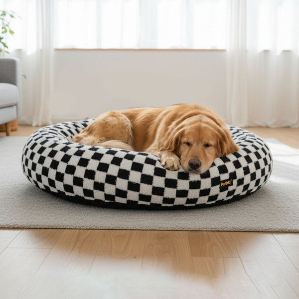 Pawz Circular Plush Dog Cosy Bed Calming Pet 70Cm X 11Cm Black And White Pet Beds