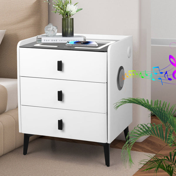 Levede Bedside Table Led Lights Drawers Storage Bedside Tables