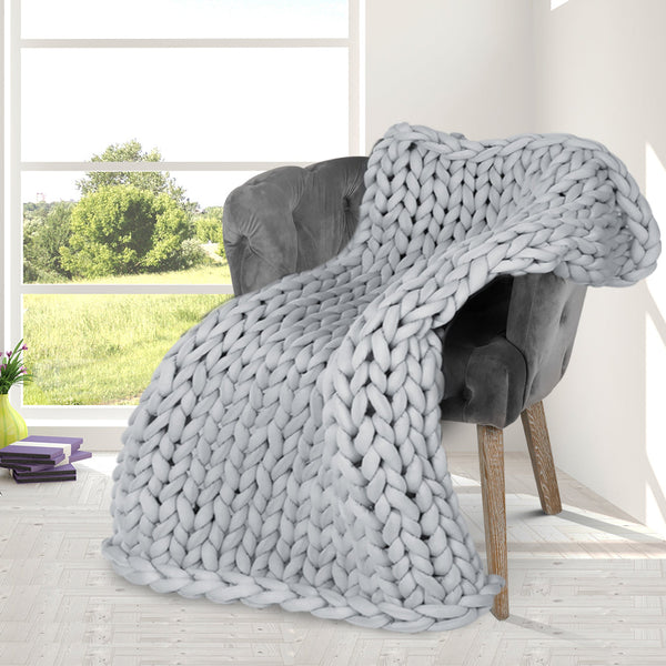 Dreamz Knitted Weighted Blanket Chunky Grey Kids Blankets