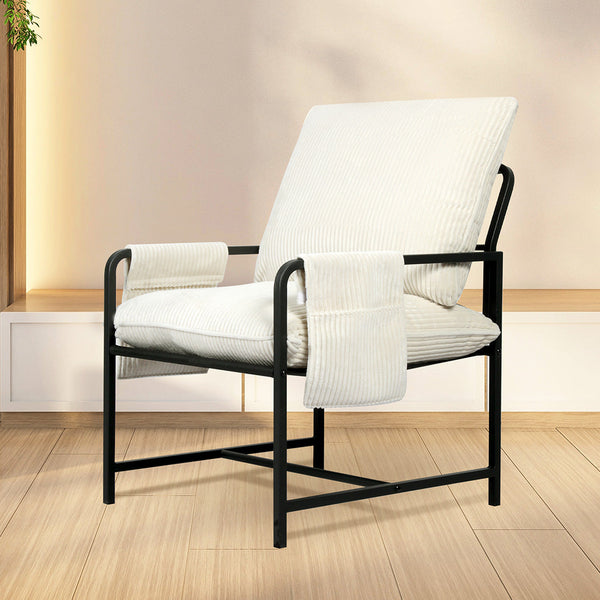 Levede Metal Framed Lounge Chair Corduroy In Beige Loungers