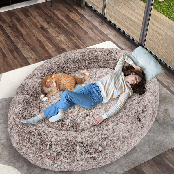 Thenapbed Human Size Pet Bed 1.8M Fluffy Brown Soft Comfortable For Pets And Owners Pet Beds