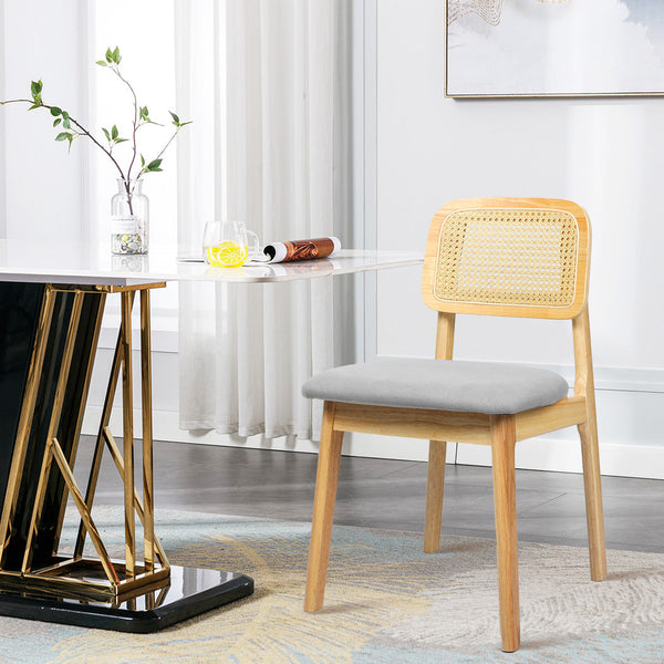 Levede Set Of 2 Armless With Wood And Rattan Natural For Modern Spaces Dining Chairs