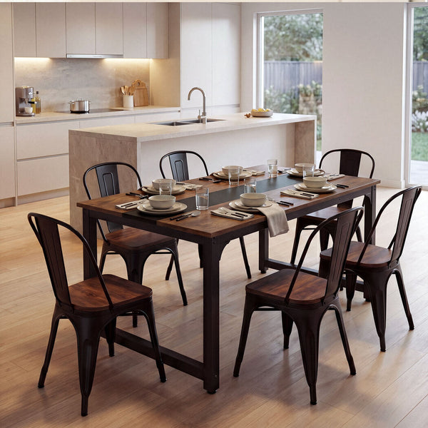 Levede 160Cm Industrial Dining Table 4 Seater Walnut & Black Dining Sets