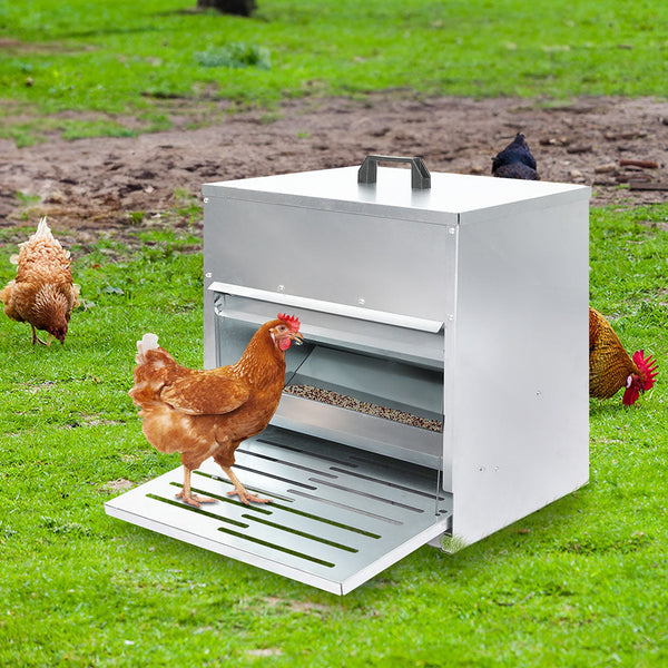 Pawz 10Kg Auto Chicken Feeder Dispenser Galvanised Steel Backyard Poultry Feeders