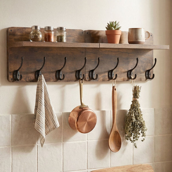 Levede 2 Piece Wall Mounted Coat Rack With Shelf & Hooks Rustic Brown Coat & Hat Racks