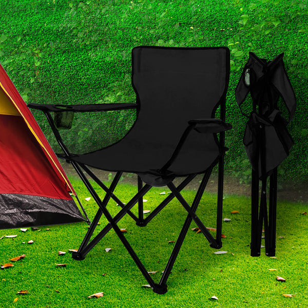 Levede 2Pcs Folding Arm Black Camping Chairs