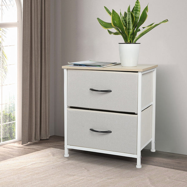 Levede Chest Of 2 Drawers Bedside Table Beige Stylish Storage Nightstand Dressers & Chests Of Drawers