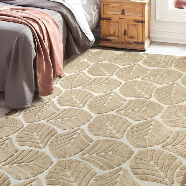 Marlow Floor Rug Soft Embossed Non Slip Plush Shaggy Carpet Leaf Pattern Design Rugs