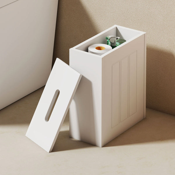 Levede Slim Bathroom Storage Box With Lid White Mdf Organizer Bathroom Baskets & Storage