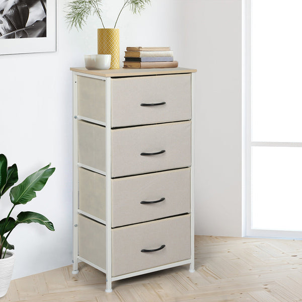 Levede Storage Cabinet Tower Chest Beige Cabinets & Cupboards