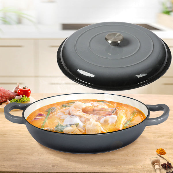 3.5L Enamel Dutch Oven Pan Black Cooking Pot Cast Iron With Lid Heat Resistant Casserole Pans