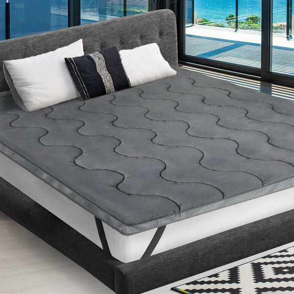 Dreamz Queen Bamboo Charcoal Fibre Pillowtop Mattress Topper Protector Mattress Toppers & Protectors