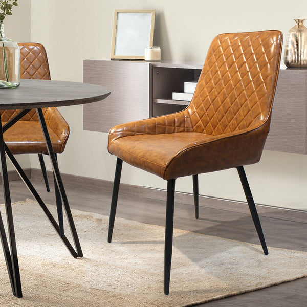 Set Of 4 Pu Faux Leather With Padded Seat Brown Dining Chairs
