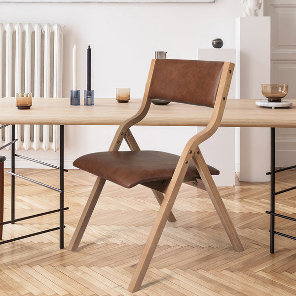Levede 4X Foldable Pu Tan Dining Chairs